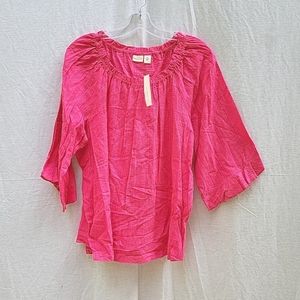 NWT women's Westbound blouse, textured pink, cotton, 3/4 sleeves, sz 3X, Cool